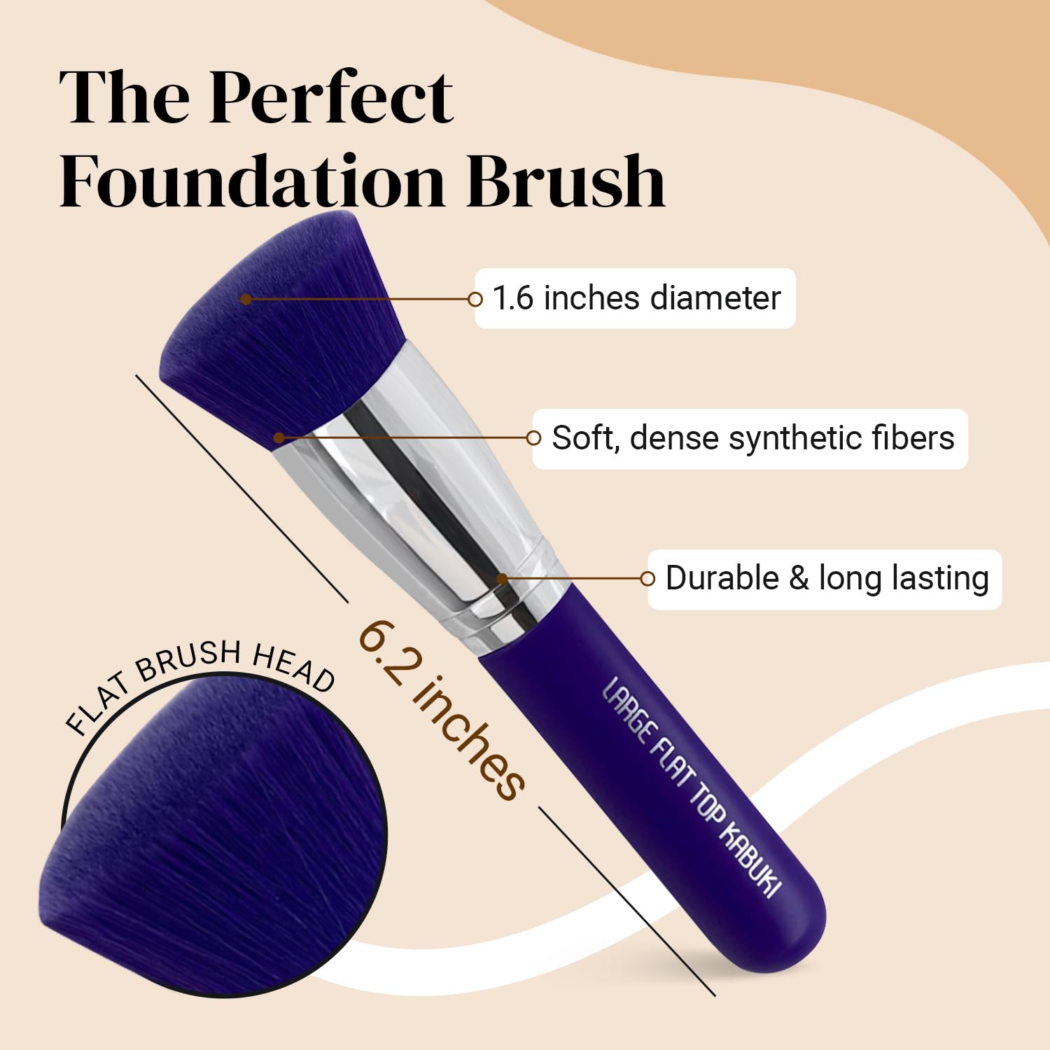 Flat Top Kabuki Foundation Brush By KESHIMA - Premium Makeup Brush for Liquid, Cream, and Powder - Buffing, Blending, and Face - 1.2" Top Diameter
