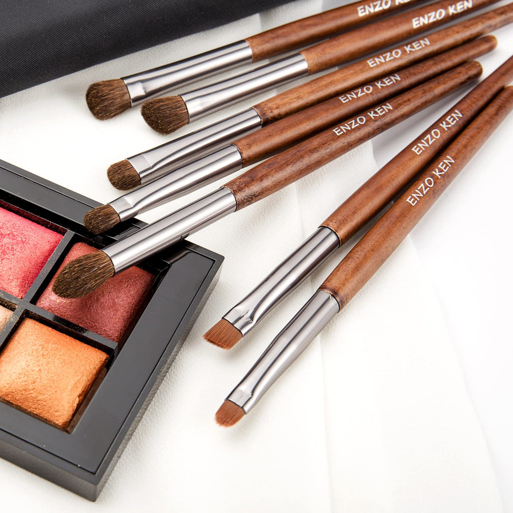 ENZO KEN Deluxe Natural Goat Hair Makeup Brush Set with Case, 24 Cosmetic Brushes Makeup Set, Wooden Natural Makeup Brushes, Natural Bristle Makeup Brush, Natural Hair Makeup Brushes Set Professional.