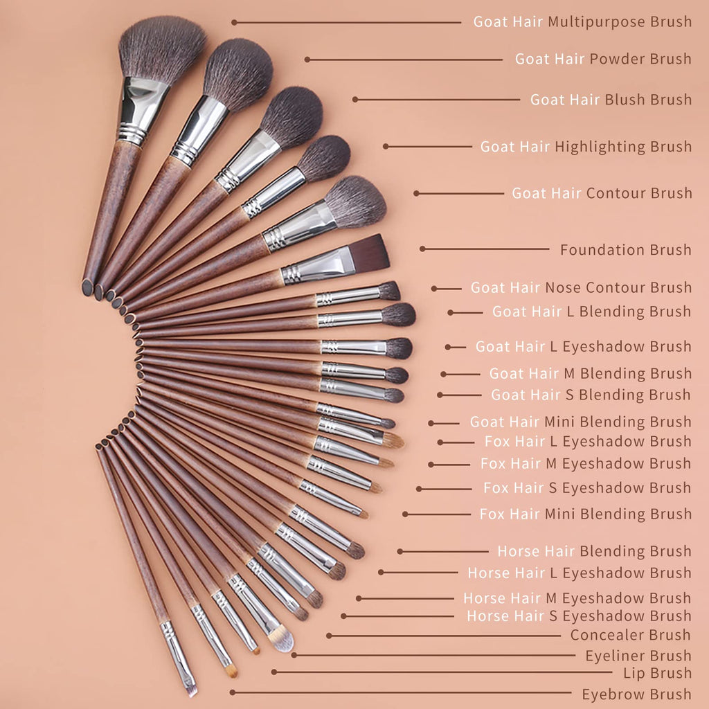 ENZO KEN Deluxe Natural Goat Hair Makeup Brush Set with Case, 24 Cosmetic Brushes Makeup Set, Wooden Natural Makeup Brushes, Natural Bristle Makeup Brush, Natural Hair Makeup Brushes Set Professional.
