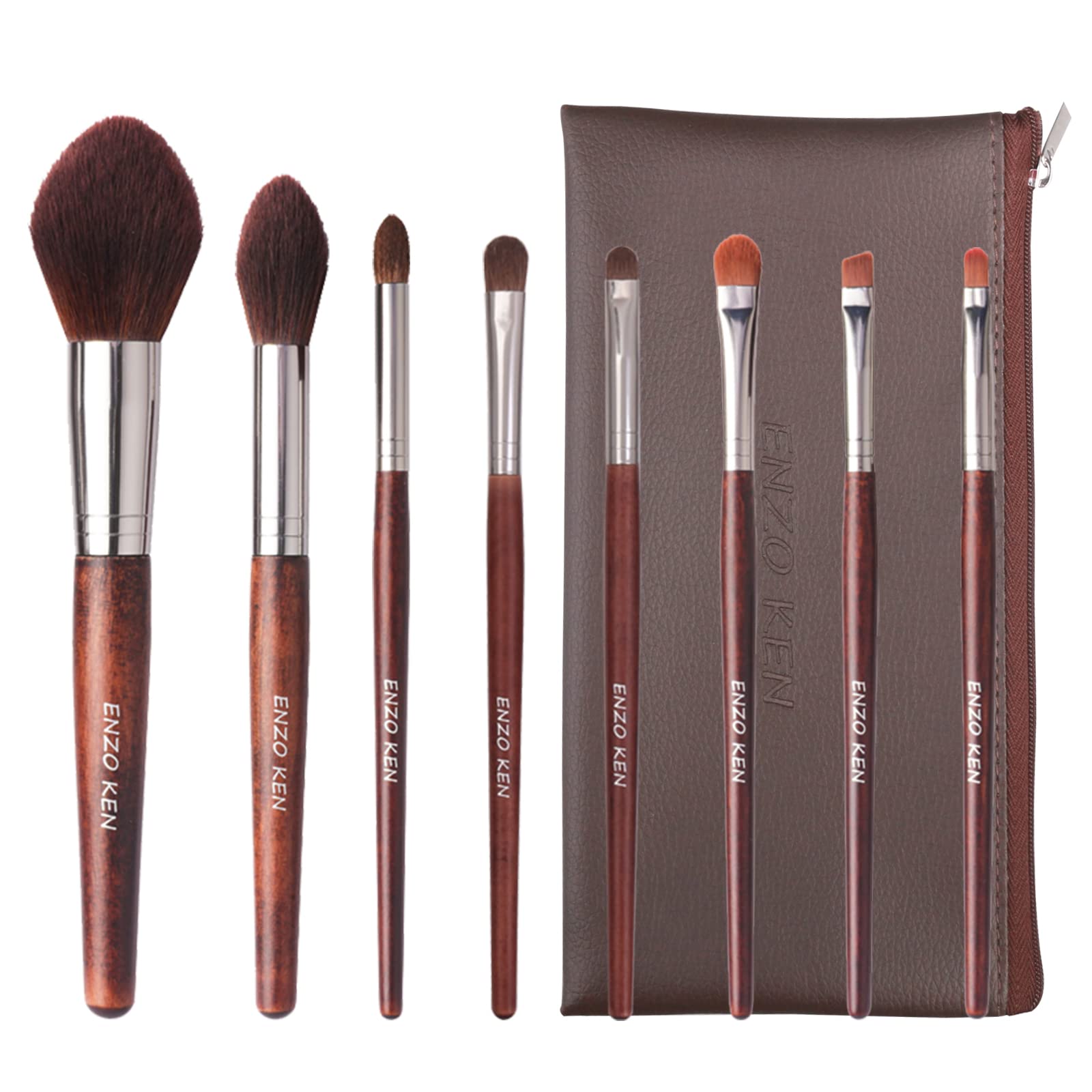 ENZO KEN Deluxe Natural Goat Hair Makeup Brush Set with Case, 24 Cosmetic Brushes Makeup Set, Wooden Natural Makeup Brushes, Natural Bristle Makeup Brush, Natural Hair Makeup Brushes Set Professional.