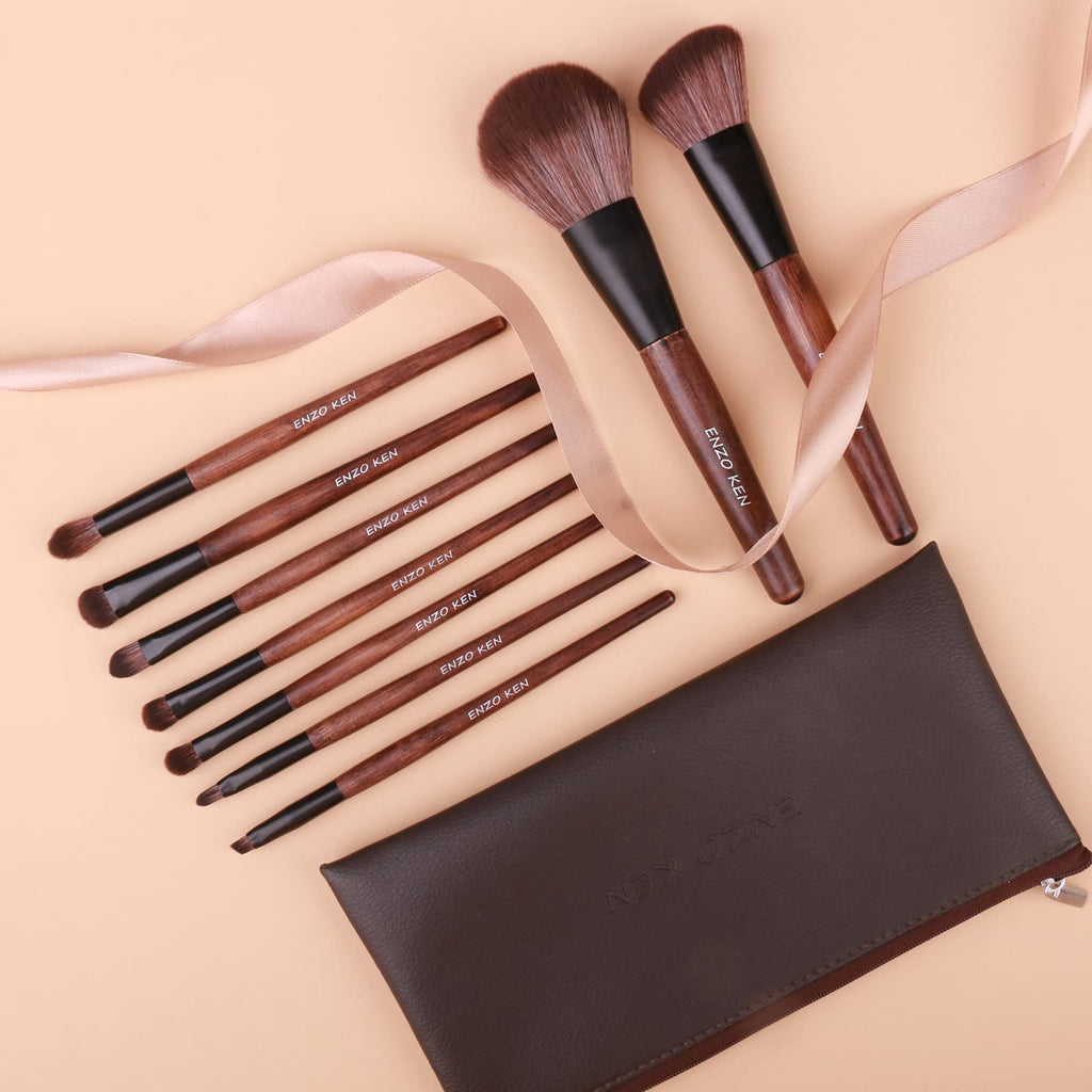 ENZO KEN Deluxe Natural Goat Hair Makeup Brush Set with Case, 24 Cosmetic Brushes Makeup Set, Wooden Natural Makeup Brushes, Natural Bristle Makeup Brush, Natural Hair Makeup Brushes Set Professional.