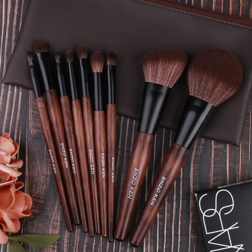 ENZO KEN Deluxe Natural Goat Hair Makeup Brush Set with Case, 24 Cosmetic Brushes Makeup Set, Wooden Natural Makeup Brushes, Natural Bristle Makeup Brush, Natural Hair Makeup Brushes Set Professional.