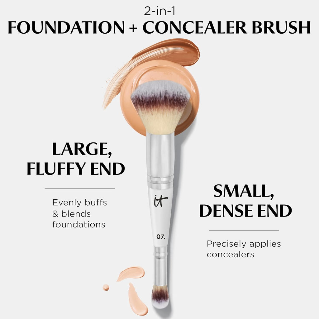 IT Cosmetics Heavenly Luxe Complexion Perfection Brush #7 - Dual-Ended Premium Makeup Brush for Foundation Concealer & Contour, Ultra-Soft Synthetic Fibers, Airbrush Finish, Pro-Hygienic, Cruelty-free