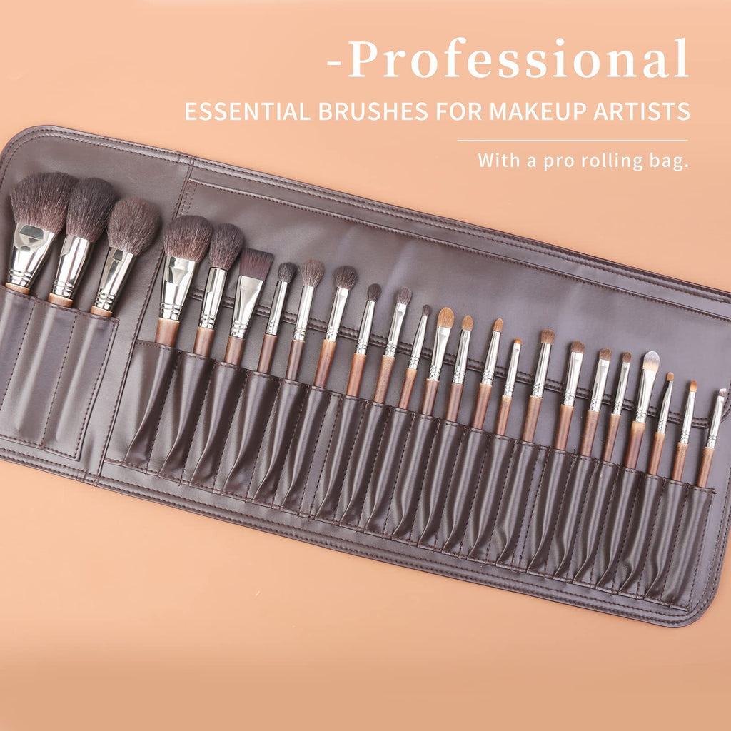 ENZO KEN Deluxe Natural Goat Hair Makeup Brush Set with Case, 24 Cosmetic Brushes Makeup Set, Wooden Natural Makeup Brushes, Natural Bristle Makeup Brush, Natural Hair Makeup Brushes Set Professional.