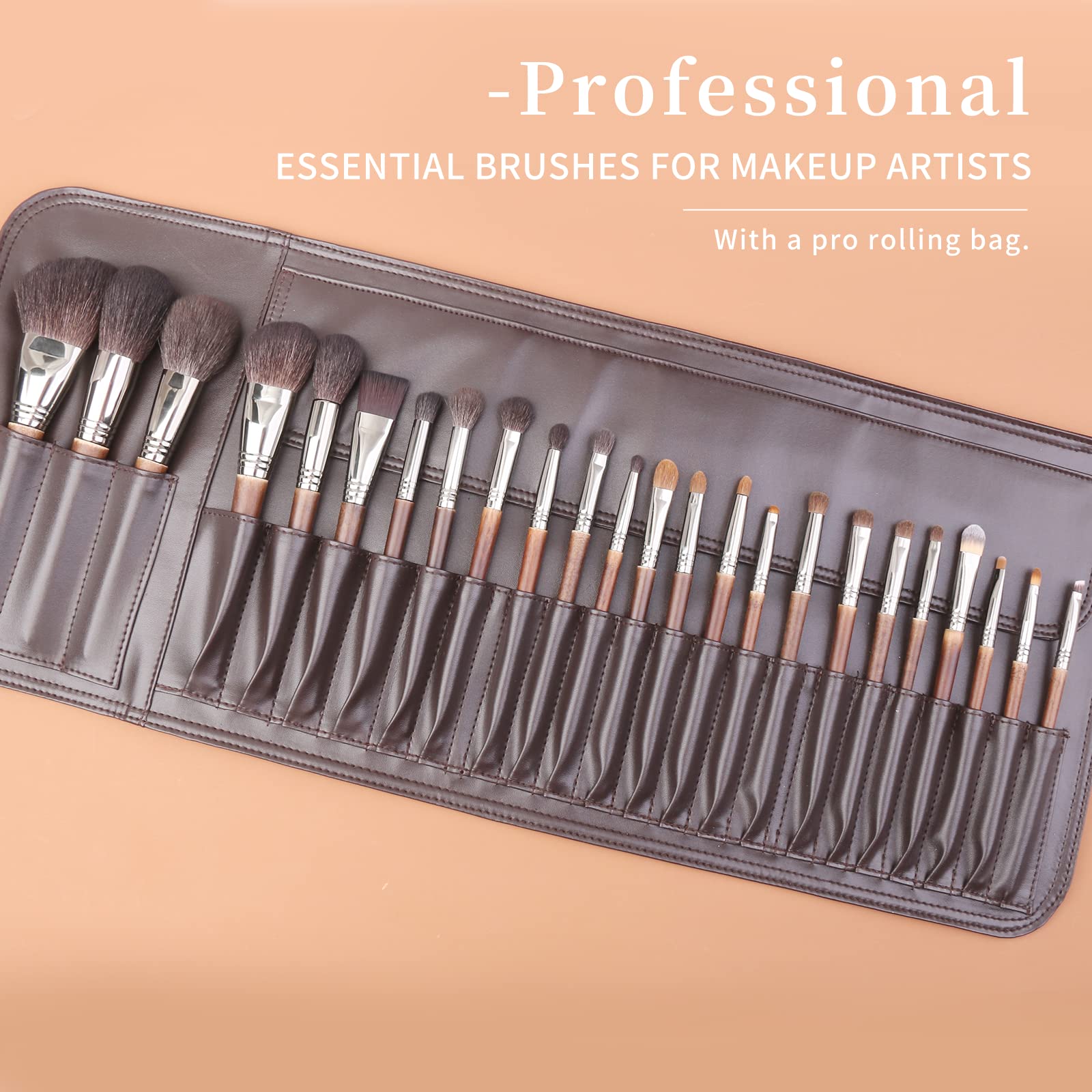 ENZO KEN Deluxe Natural Goat Hair Makeup Brush Set with Case, 24 Cosmetic Brushes Makeup Set, Wooden Natural Makeup Brushes, Natural Bristle Makeup Brush, Natural Hair Makeup Brushes Set Professional.