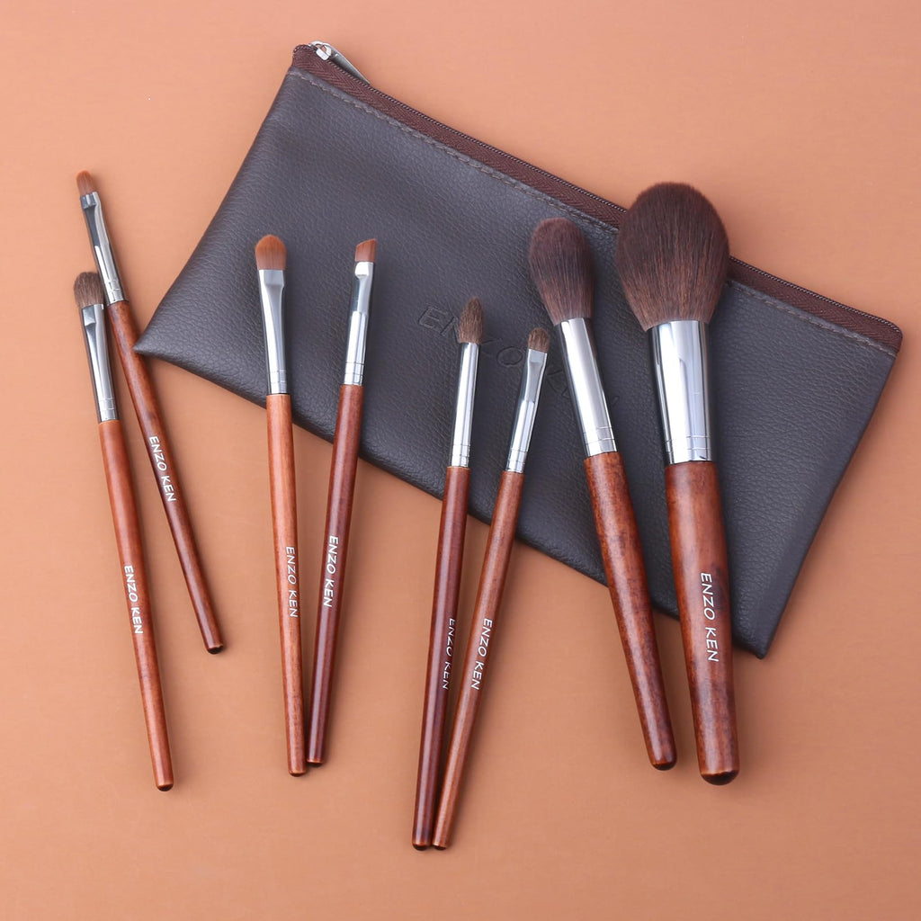 ENZO KEN Deluxe Natural Goat Hair Makeup Brush Set with Case, 24 Cosmetic Brushes Makeup Set, Wooden Natural Makeup Brushes, Natural Bristle Makeup Brush, Natural Hair Makeup Brushes Set Professional.