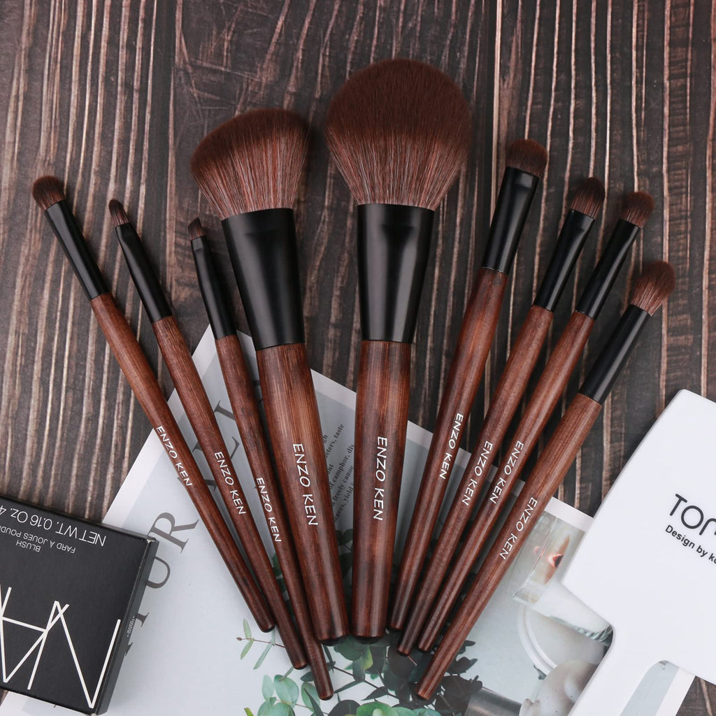 ENZO KEN Deluxe Natural Goat Hair Makeup Brush Set with Case, 24 Cosmetic Brushes Makeup Set, Wooden Natural Makeup Brushes, Natural Bristle Makeup Brush, Natural Hair Makeup Brushes Set Professional.