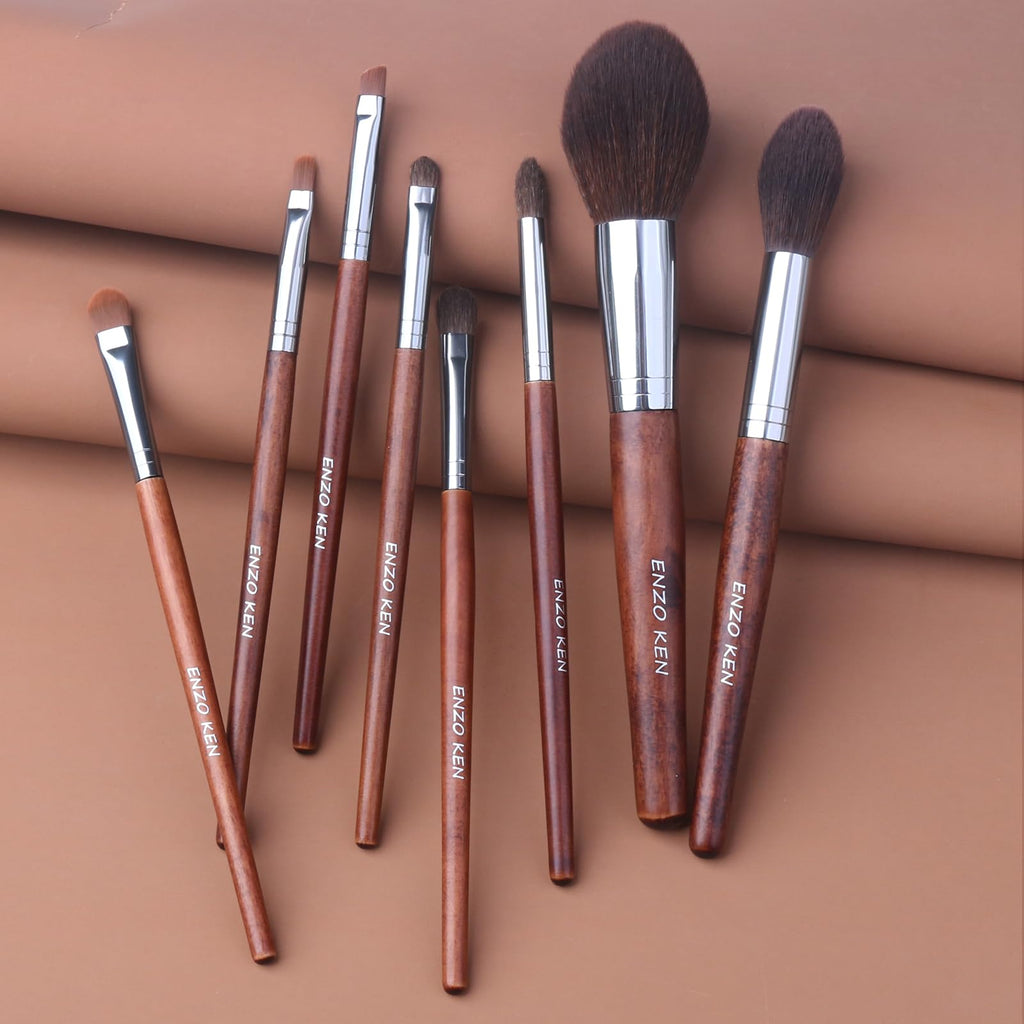 ENZO KEN Deluxe Natural Goat Hair Makeup Brush Set with Case, 24 Cosmetic Brushes Makeup Set, Wooden Natural Makeup Brushes, Natural Bristle Makeup Brush, Natural Hair Makeup Brushes Set Professional.