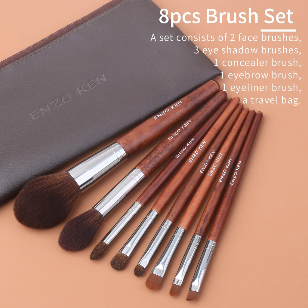 ENZO KEN Deluxe Natural Goat Hair Makeup Brush Set with Case, 24 Cosmetic Brushes Makeup Set, Wooden Natural Makeup Brushes, Natural Bristle Makeup Brush, Natural Hair Makeup Brushes Set Professional.