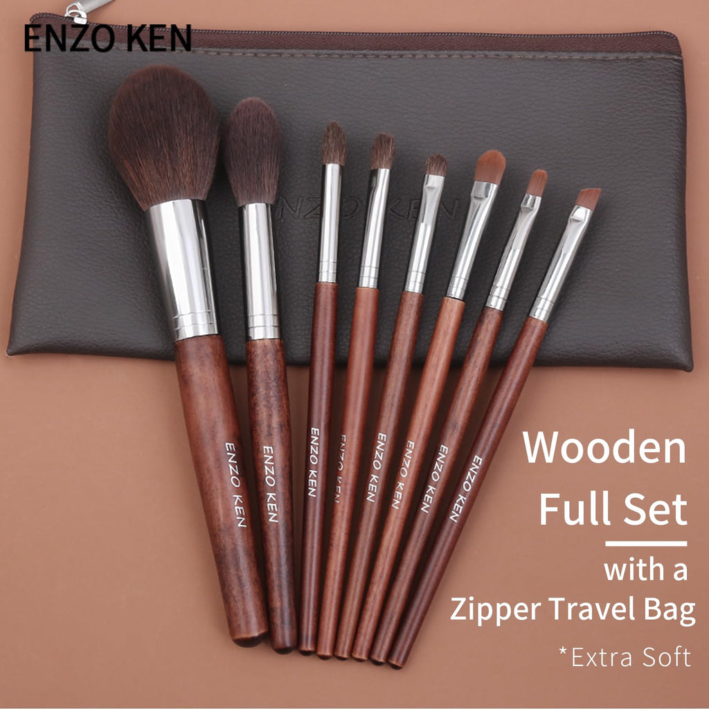 ENZO KEN Deluxe Natural Goat Hair Makeup Brush Set with Case, 24 Cosmetic Brushes Makeup Set, Wooden Natural Makeup Brushes, Natural Bristle Makeup Brush, Natural Hair Makeup Brushes Set Professional.