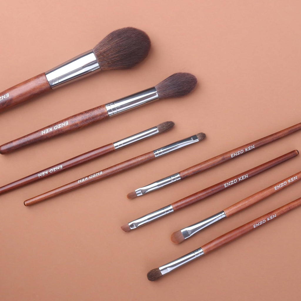 ENZO KEN Deluxe Natural Goat Hair Makeup Brush Set with Case, 24 Cosmetic Brushes Makeup Set, Wooden Natural Makeup Brushes, Natural Bristle Makeup Brush, Natural Hair Makeup Brushes Set Professional.
