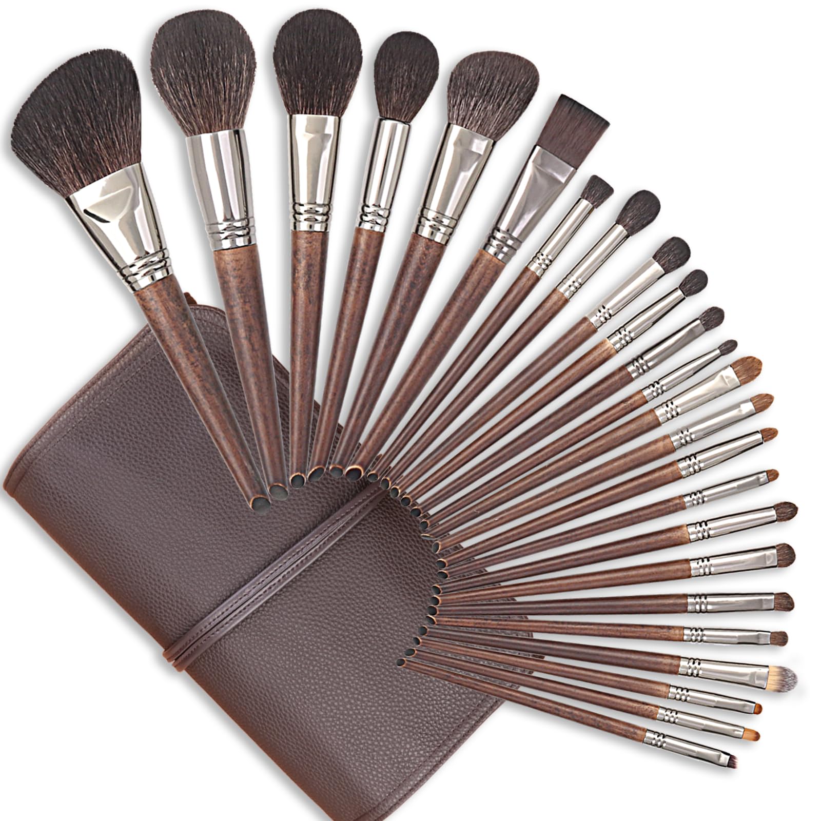 ENZO KEN Deluxe Natural Goat Hair Makeup Brush Set with Case, 24 Cosmetic Brushes Makeup Set, Wooden Natural Makeup Brushes, Natural Bristle Makeup Brush, Natural Hair Makeup Brushes Set Professional.