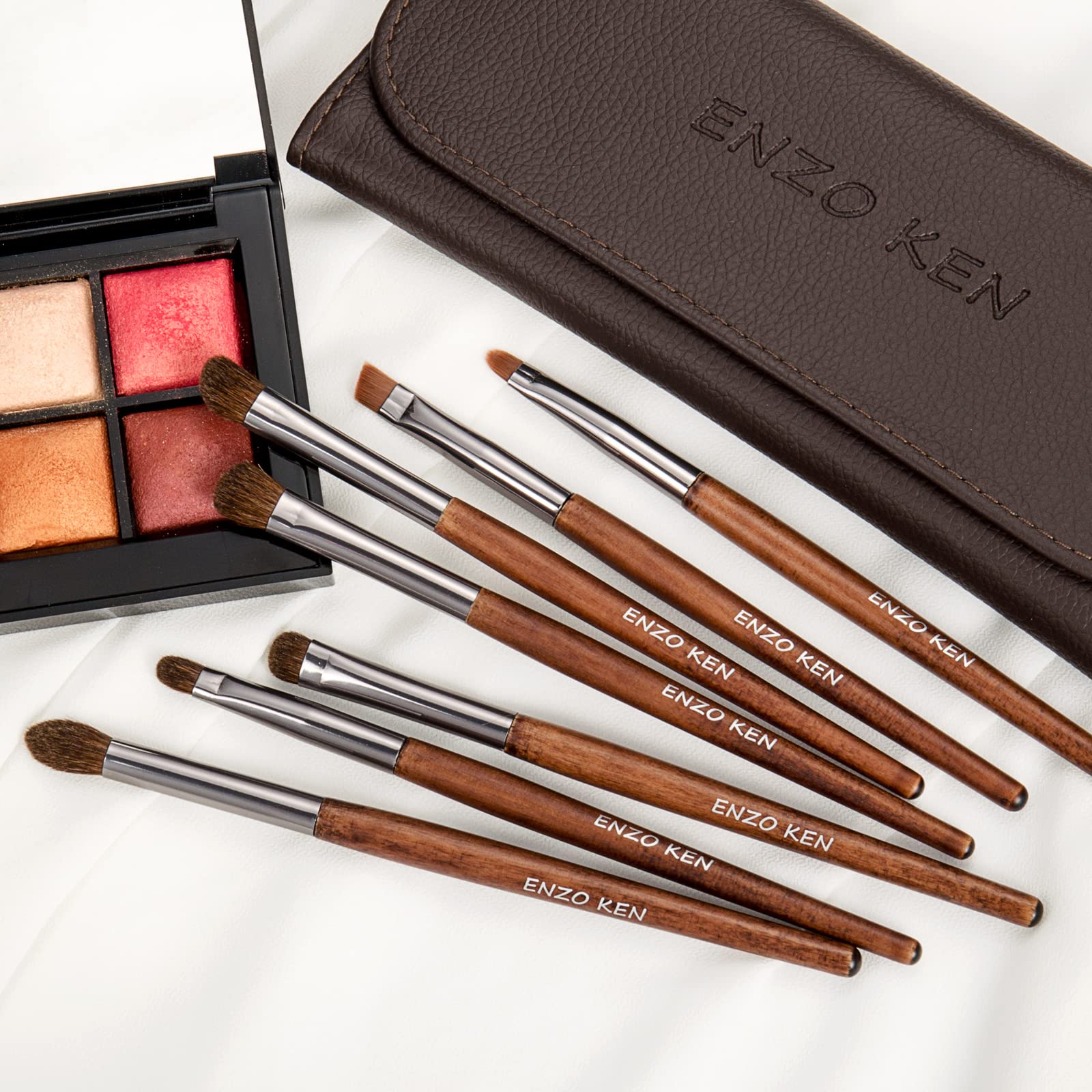 ENZO KEN Deluxe Natural Goat Hair Makeup Brush Set with Case, 24 Cosmetic Brushes Makeup Set, Wooden Natural Makeup Brushes, Natural Bristle Makeup Brush, Natural Hair Makeup Brushes Set Professional.